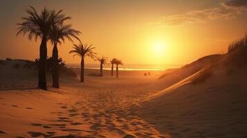 pôr do sol dentro a deserto ai gerado foto