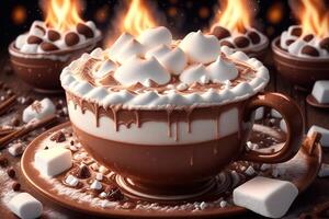 copo do quente chocolate com marshmallows de ai gerado foto