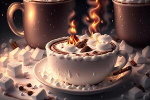 copo do quente chocolate com marshmallows de ai gerado foto