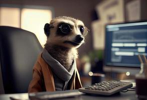 retrato do a antropomórfico meerkat Como uma desenvolvedor dentro a escritório. gerar ai. foto