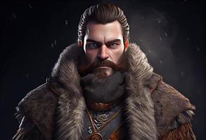 retrato do a antigo Guerreiro com uma barba e dentro inverno. gerar ai. foto