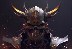 crânio diabo cyborg samurai face, 3d Renderização. gerar ai. foto