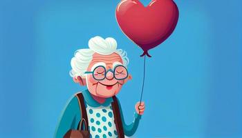 avó aguarde coração balão com sorridente. gerar ai. foto