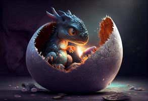 bebê Dragão dentro a ovo dentro uma manhã. gerar ai. foto