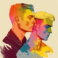 amor lgbtq conceito. jovem homem gay casal lgbtq conceito. brilhante cores. generativo ai foto