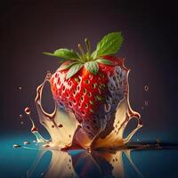 strawberrie dentro leite creme. lado visualizar. generativo ai. foto