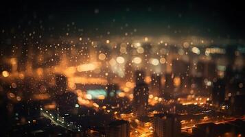 desfocado luzes dentro cidade. a bokeh luz a partir de construção e noite cidade. paisagem urbana. generativo ai. foto