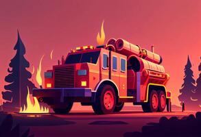 fogo caminhão extingue uma fogo dentro a floresta. ai gerado foto