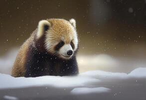 vermelho panda Ailurus Fulgens dentro a neve generativo ai foto