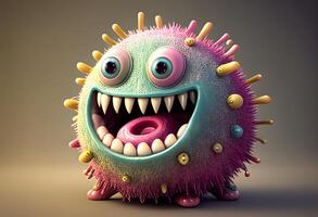 engraçado desenho animado vírus . 3d ilustração. generativo ai foto