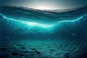 generativo ai ilustração do oceano profundidade. embaixo da agua esvaziar paisagem, oceano fundo, mar onda foto