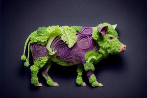 generativo ai ilustração do uma vaca fez do fresco frutas e legumes foto