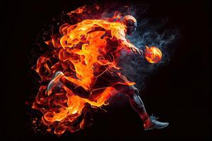 generativo ai ilustração do a essência do uma futebol jogador dentro movimento Como elas pontapé uma bola com intenso energia, cercado de vibrante cores e salpicos foto