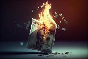 generativo ai ilustração do a metafórico conceito do perda e desperdício através a imagem do queimando dinheiro foto