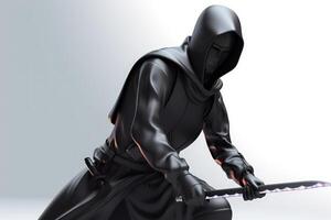 Preto ninja personagem em branco fundo generativo ai foto