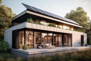 moderno casa com solar painéis generativo ai foto
