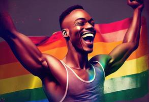 feliz africano gay homem a comemorar orgulho festival - lgbtq comunidade conceito. gerar ai. foto