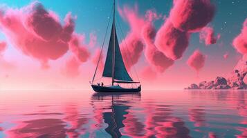 uma barco a vela debaixo uma Rosa céu em a mar generativo ai foto