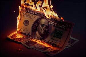 generativo ai ilustração do a metafórico conceito do perda e desperdício através a imagem do queimando dinheiro foto