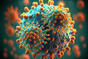 generativo ai ilustração do doença respiratório vírus gripe surto 3d médico ilustração. microscópico Visão do flutuando gripe vírus células. neural rede gerado arte. foto