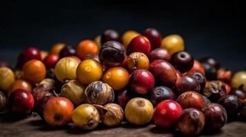 uma pilha do cru café frutas estúdio tiro produtos fotografia e Boa apresentação. foto