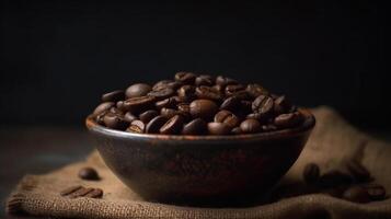 uma tigela do assado seco café feijões estúdio tiro Boa para produtos e marketing com alguns cópia de espaço ou para fundo e pano de fundo. fechar acima macro produtos e estúdio tomada. foto