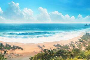 marinha com surfar ondas contra uma azul ensolarado céu com ai gerado. foto