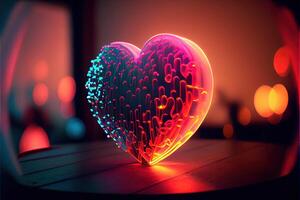 generativo ai ilustração do amor coração néon luz, decoração, brilhante luz, romântico. amor e namorados dia conceito. neural rede gerado arte. digitalmente gerado imagem. foto