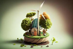 generativo ai ilustração do verde empreendimentos este contar com em renovável energia pode reduzir clima mudança e global aquecimento. sem qualquer emissões do carbono dióxido, uma limpar \ limpo meio Ambiente foto