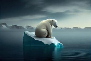 generativo ai ilustração do solitário branco Urso em iceberg, aurora céu foto