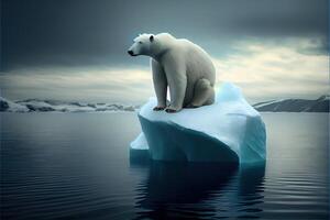 generativo ai ilustração do solitário branco Urso em iceberg, aurora céu foto