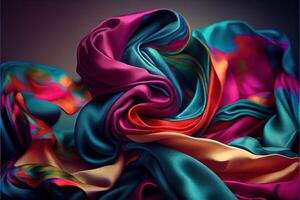 generativo ai ilustração do suave seda colorida tecido, textura e fundo foto