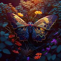 colorida floresta borboletas - ai gerado foto