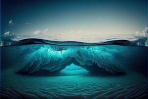 generativo ai ilustração do oceano profundidade. embaixo da agua esvaziar paisagem, oceano fundo, mar onda foto