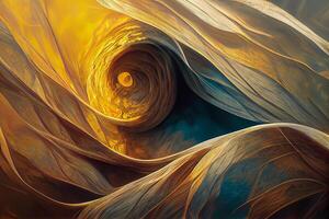 generativo ai ilustração do rodopiando dourado e azul. acrílico fluido arte. Sombrio azul ondas dentro abstrato oceano e dourado espumoso ondas. mármore efeito, abstrato brilhante dourado sólido líquido ondas foto