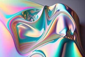 generativo ai ilustração do holográfico líquido fundo. holográfico iridescente pano de fundo. perolado gradiente e frustrar efeito para Projeto imprime. arco Iris metal foto