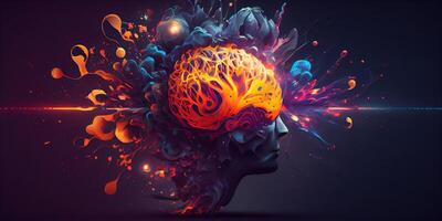 generativo ai ilustração do anual coletivo mente conceito arte, explodindo mente, interior mundo, sonhos, emoções, imaginação e criativo mente conceito foto