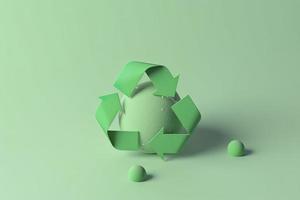 3d Renderização verde reciclar placa com globo em fundo Salve  a mundo e meio Ambiente conceito, gerar ai foto