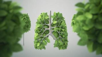 foto conceptual imagem humano pulmões fez do verde folhas árvores pulmões do a planeta fresco respiração ecologia limpar \ limpo energia moderno Projeto revista estilo cópia de espaço 3d ilustração 3d Renderização, gerar ai