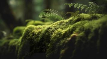 livre foto fechar-se tiro do musgo e plantas crescendo em uma árvore ramo dentro a floresta, gerar ai