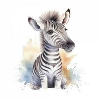 fofa pequeno bebê zebra, água cor, pastel cor com branco fundo , gerar ai foto