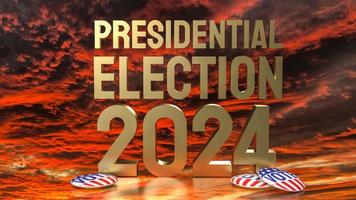 a crepúsculo céu e ouro texto presidencial eleição 2024 para voto conceito 3d Renderização foto