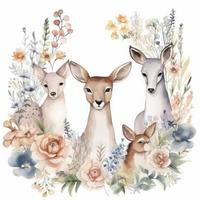 água cor cheio quadro, Armação animais com flores em branco fundo, suave cores, minimalista, gerar ai foto