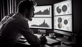 analista trabalhando em o negócio analytics painel de controle gerado ai foto