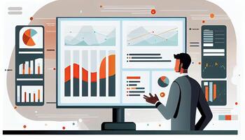 analista trabalhando em o negócio analytics painel de controle gerado ai foto