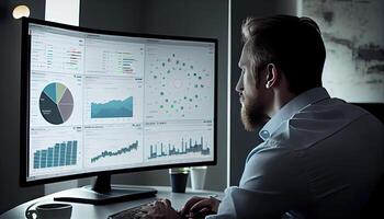 analista trabalhando em o negócio analytics painel de controle gerado ai foto