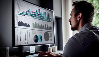 analista trabalhando em o negócio analytics painel de controle gerado ai foto