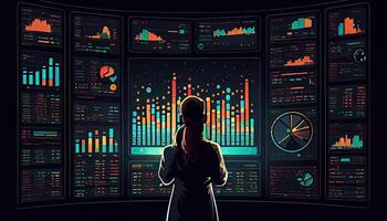 analista trabalhando em o negócio analytics painel de controle gerado ai foto