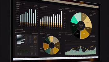 analista trabalhando em o negócio analytics painel de controle gerado ai foto