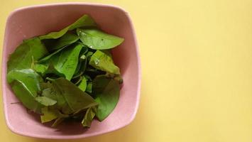 ingredientes para tradicional sundanês culinária, Sayur asem com amarelo fundo foto